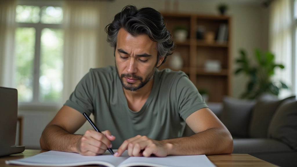 Person engaged in hobby activity, fully focused and relaxed, creative workspace with natural lighting