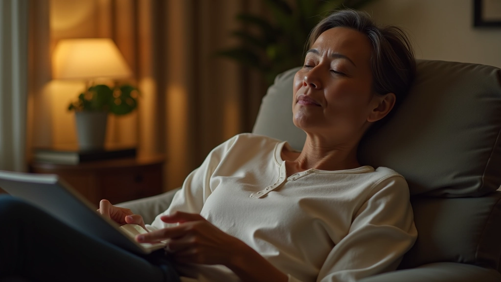 Person relaxing Sunday evening, reading or listening to music, peaceful home environment with soft lighting